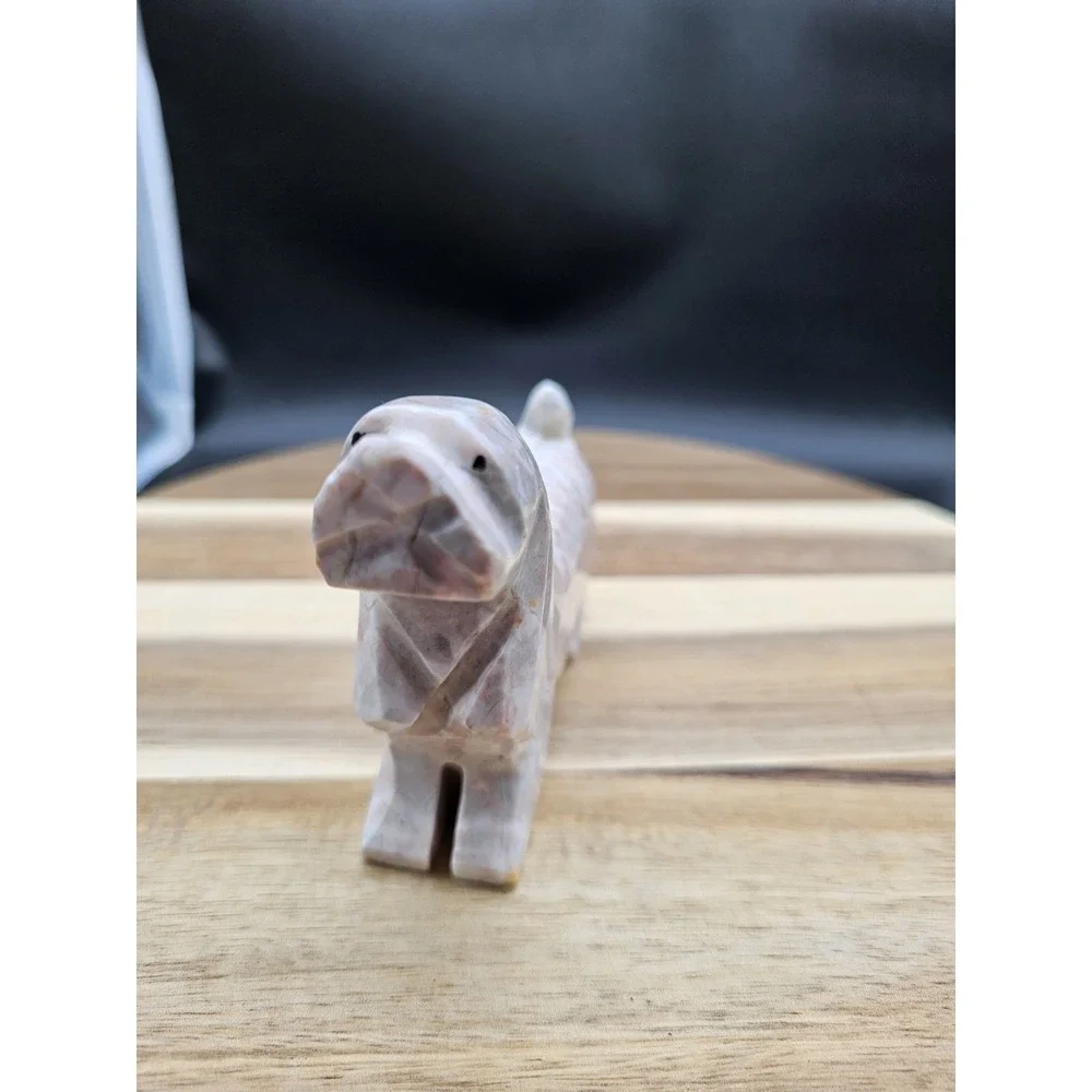 Vintage Carved‎ Marble Onyx Stone Basset Hound Dog Figurine Rock